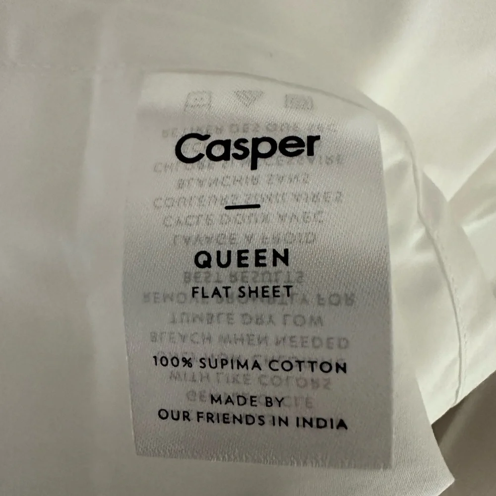 CASPER THE SHEETS 💯 SUPIMA QUEEN SIZE FLAT SHEET ONLY WHITE /WASHED DRIED ONLY